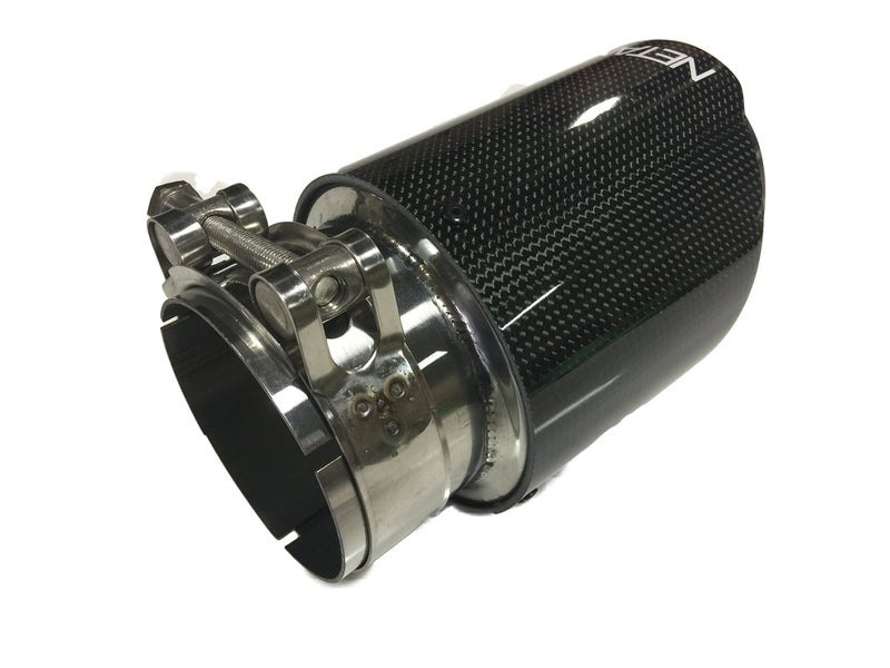 NETAMI نظام عادم كربون فايبر مطفي أسود بفتحة دخول 2.5 بوصة وفتحة خروج 4 بوصة مطلية بالكروم - Image 4